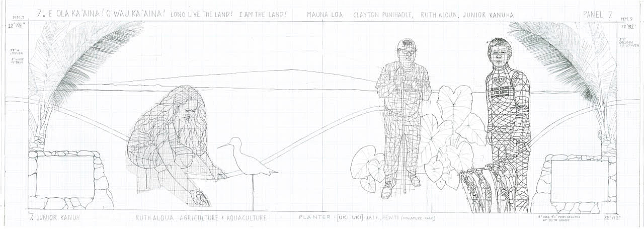 Enhancements include addition of Junior Kanuha, taro, palm arches, and ahu.  Mountain is Mauna Loa