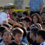 Greeting the children, connecting to the future.